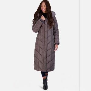 Steve Madden Titanium Long Puffer Coat Pillow Collar Chevron Xs New